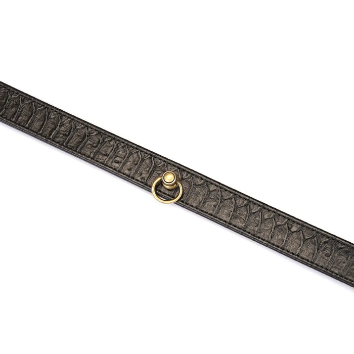 Liebe Seele - Crocodile Noir - Smalle Lederen Collar met Crocodile Print - Zwart-Erotiekvoordeel.nl