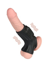 LoveToy - Ridge Knights Ring - Vibrerende Penis en Scrotum Sleeve - Ø 2,8 cm - Zwart-Erotiekvoordeel.nl