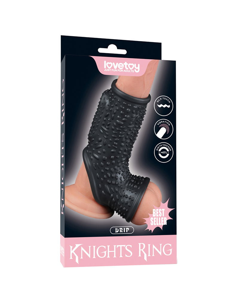 LoveToy - Drip Knights Ring - Vibrerende Penis en Scrotum Sleeve - Ø 2,8 cm - Zwart-Erotiekvoordeel.nl