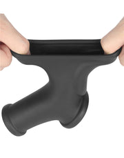 LoveToy - Silk Knights Ring - Vibrerende Penis en Scrotum Sleeve - Ø 2,8 cm - Zwart-Erotiekvoordeel.nl