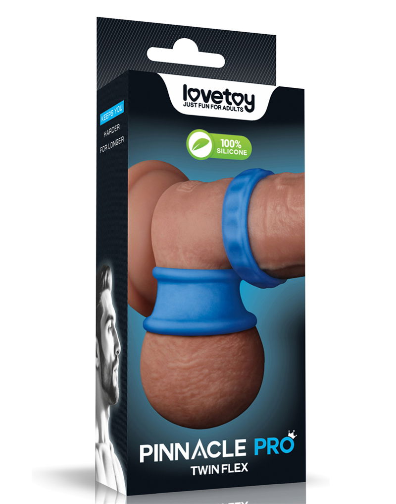 LoveToy - Pinnacle Pro - Twin Flex Stretcher Cockring - Blauw-Erotiekvoordeel.nl