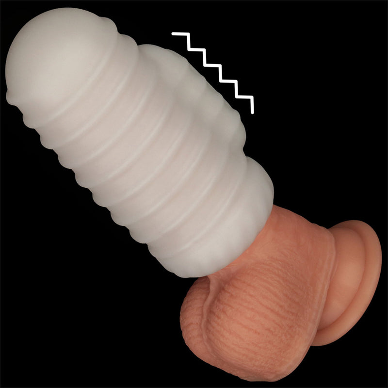 LoveToy - Knights Ring - Vibrerende Dual Purpose Sleeve - Golvend - Wit-Erotiekvoordeel.nl