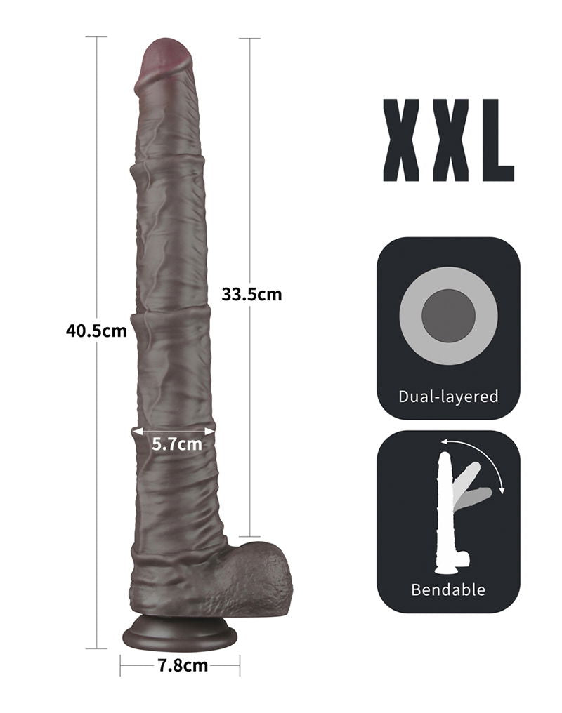 LoveToy - Nature Cock - Dubbellaags Buigbare Dildo met Aders - 40 cm - Bruin-Erotiekvoordeel.nl