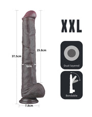LoveToy - Nature Cock - Dubbellaags Buigbare XXL Dildo - 37,5 cm - Bruin-Erotiekvoordeel.nl