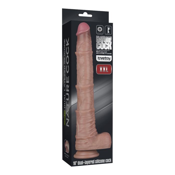 LoveToy - Nature Cock - Dubbellaags Buigbare Dildo met Aders - 40 cm-Erotiekvoordeel.nl