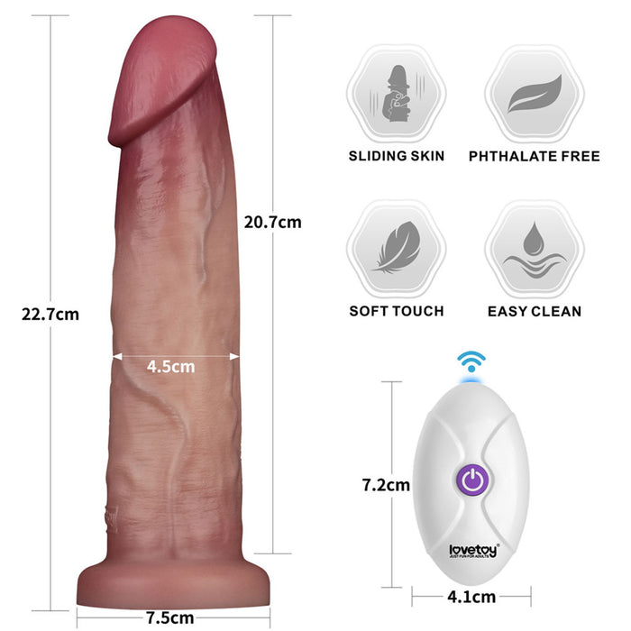 LoveToy - Sliding Skin Vibrerende Dildo Pro II - Met Afstandsbediening - 23 cm - Lichte Huidskleur-Erotiekvoordeel.nl