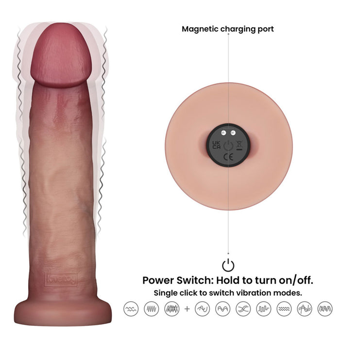 LoveToy - Sliding Skin Vibrerende Dildo Pro II - Met Afstandsbediening - 23 cm - Lichte Huidskleur-Erotiekvoordeel.nl