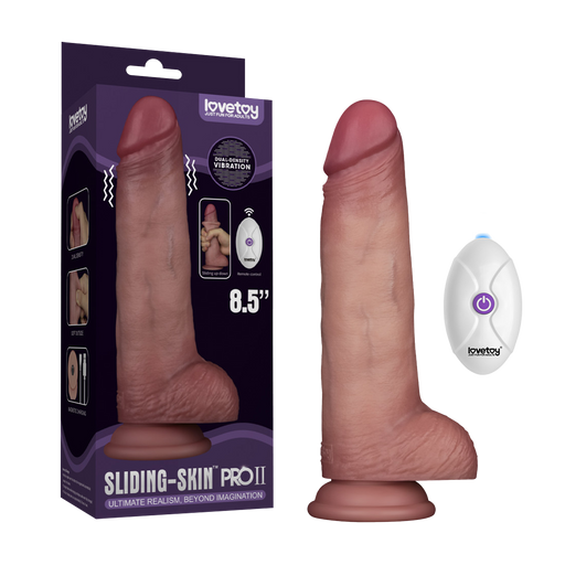 LoveToy - Sliding Skin Vibrerende Dildo Pro II - Met Afstandsbediening - 21,5 cm - Lichte Huidskleur-Erotiekvoordeel.nl