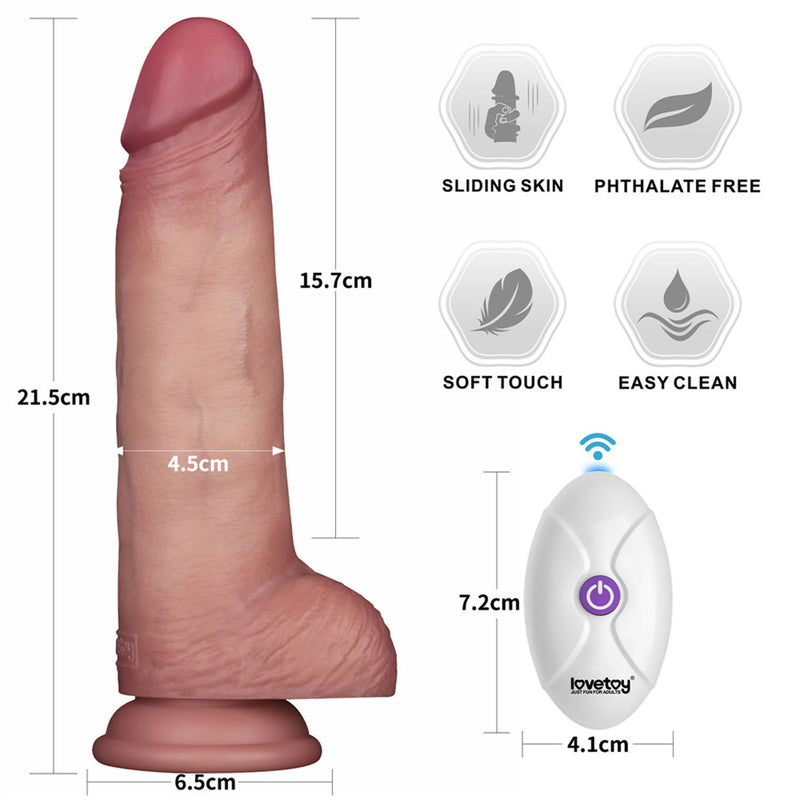 LoveToy - Sliding Skin Vibrerende Dildo Pro II - Met Afstandsbediening - 21,5 cm - Lichte Huidskleur-Erotiekvoordeel.nl