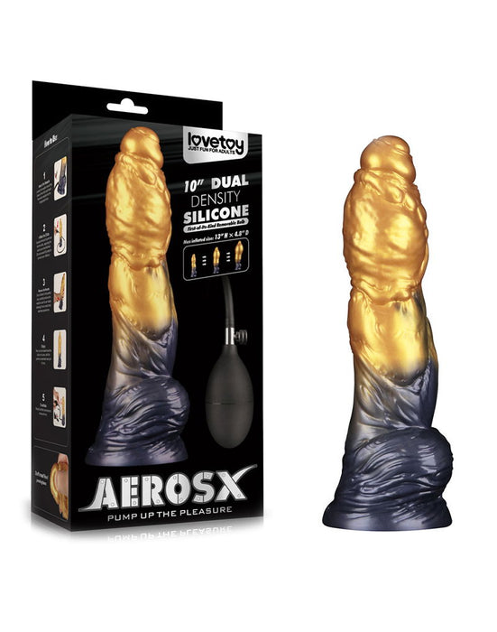 LoveToy - Dual Density Siliconen - Opblaasbare Dildo - Goud/Zwart-Erotiekvoordeel.nl