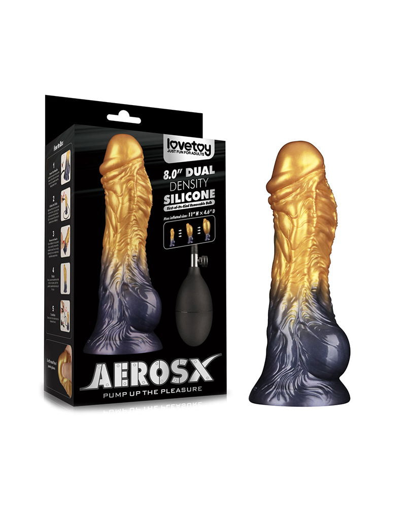 LoveToy - Dual Density Siliconen - Opblaasbare Dildo - Goud/Zwart-Erotiekvoordeel.nl