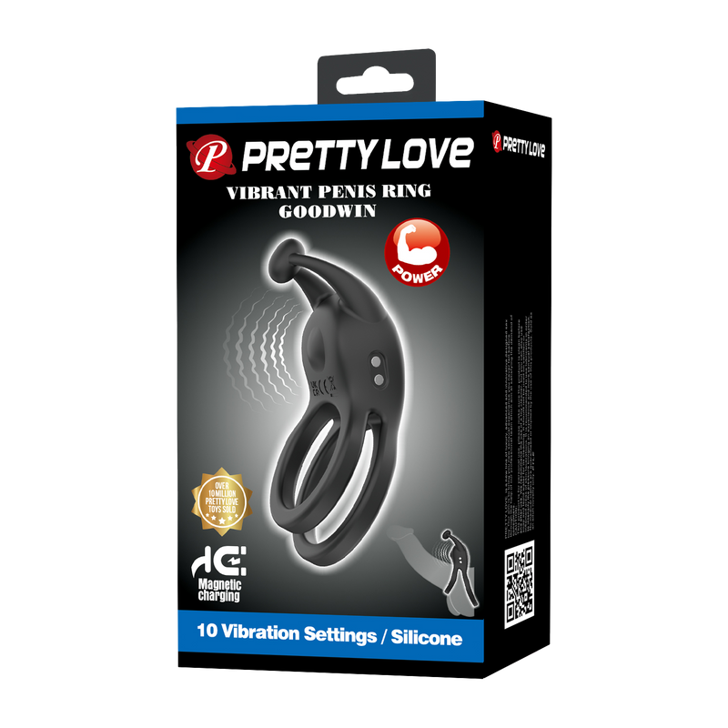 Pretty Love - Goodwin - Vibrerende Dubbele Penisring - Zwart-Erotiekvoordeel.nl