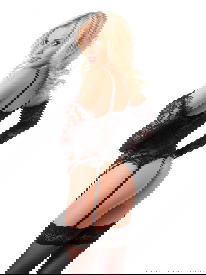 Amorable - Zwart Kanten Corset Met String - Handschoenen - Kousen-Erotiekvoordeel.nl