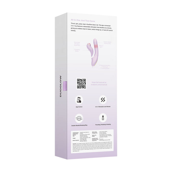 Svakom - DuoGlow – Stotende en Roterende Kralen Vibrator met Pulserende`Stimulator – Lila-Erotiekvoordeel.nl