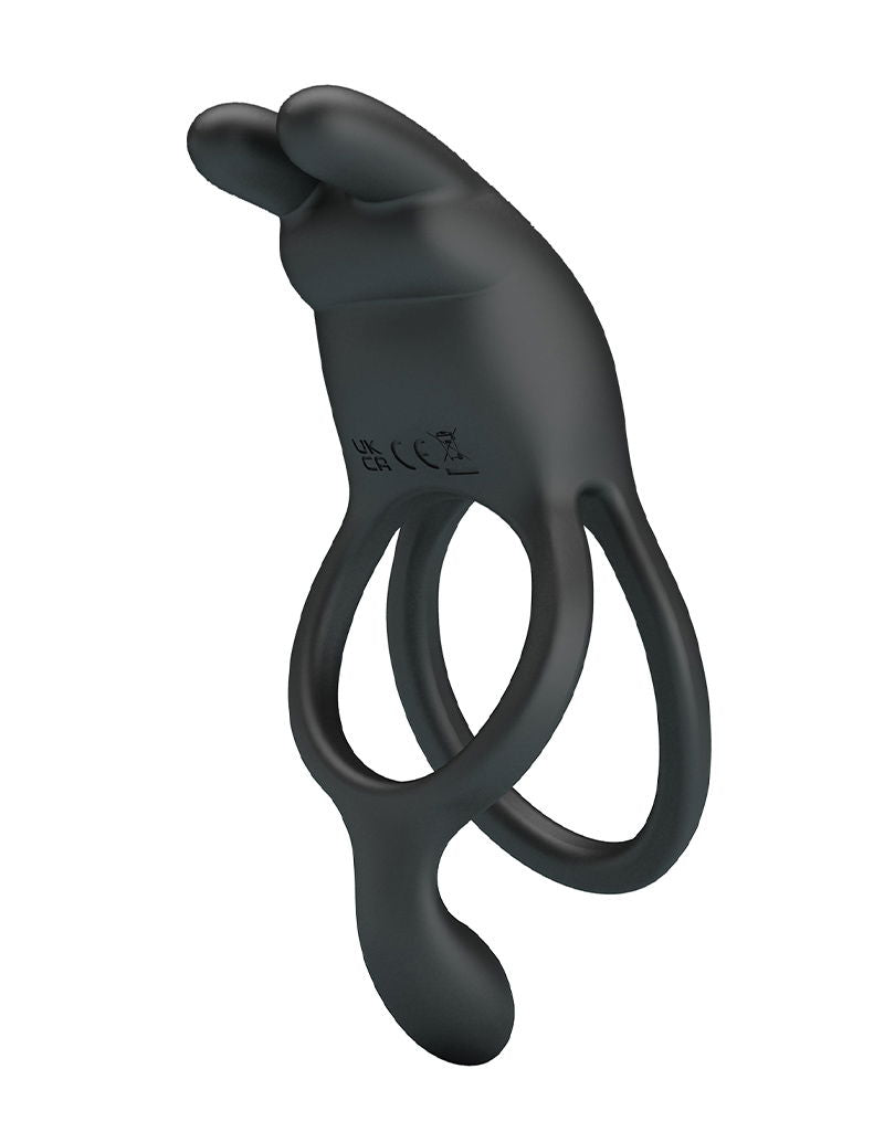 Pretty Love - Seth - Vibrerende Dubbele Cockring - Zwart-Erotiekvoordeel.nl