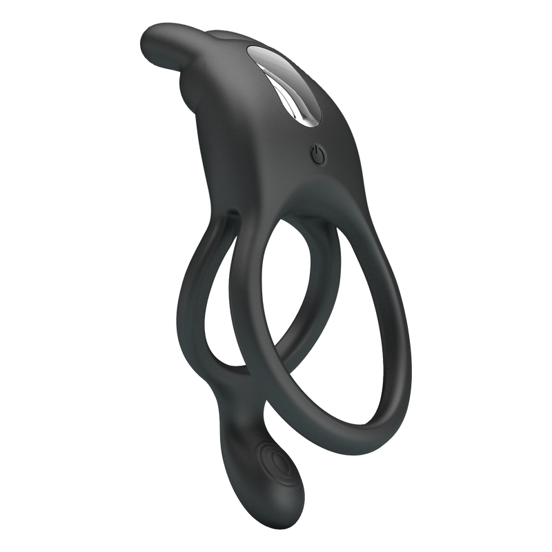 Pretty Love - Seth - Vibrerende Dubbele Cockring - Zwart-Erotiekvoordeel.nl