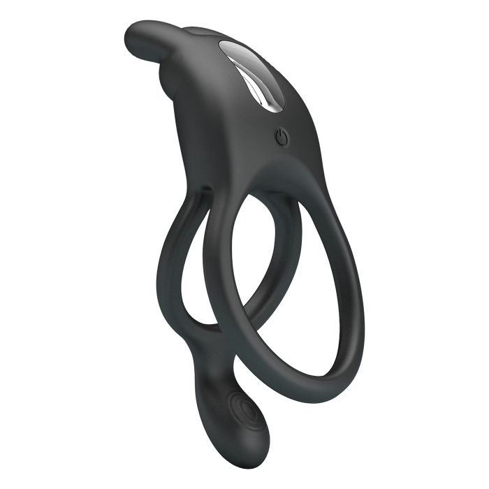 Pretty Love - Seth - Vibrerende Dubbele Cockring - Zwart-Erotiekvoordeel.nl