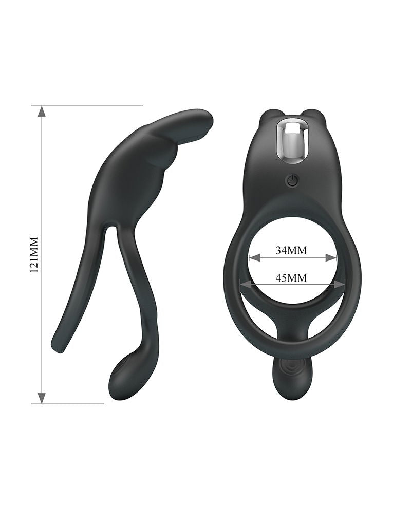 Pretty Love - Seth - Vibrerende Dubbele Cockring - Zwart-Erotiekvoordeel.nl