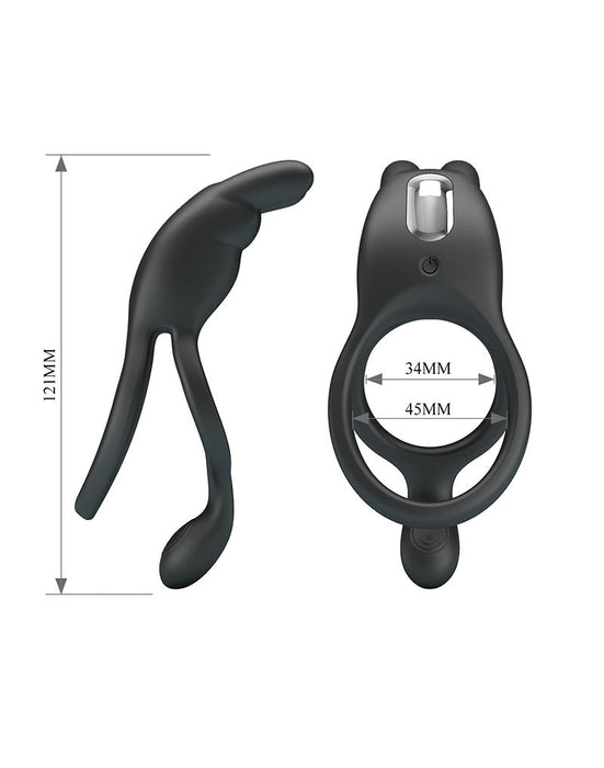 Pretty Love - Seth - Vibrerende Dubbele Cockring - Zwart-Erotiekvoordeel.nl