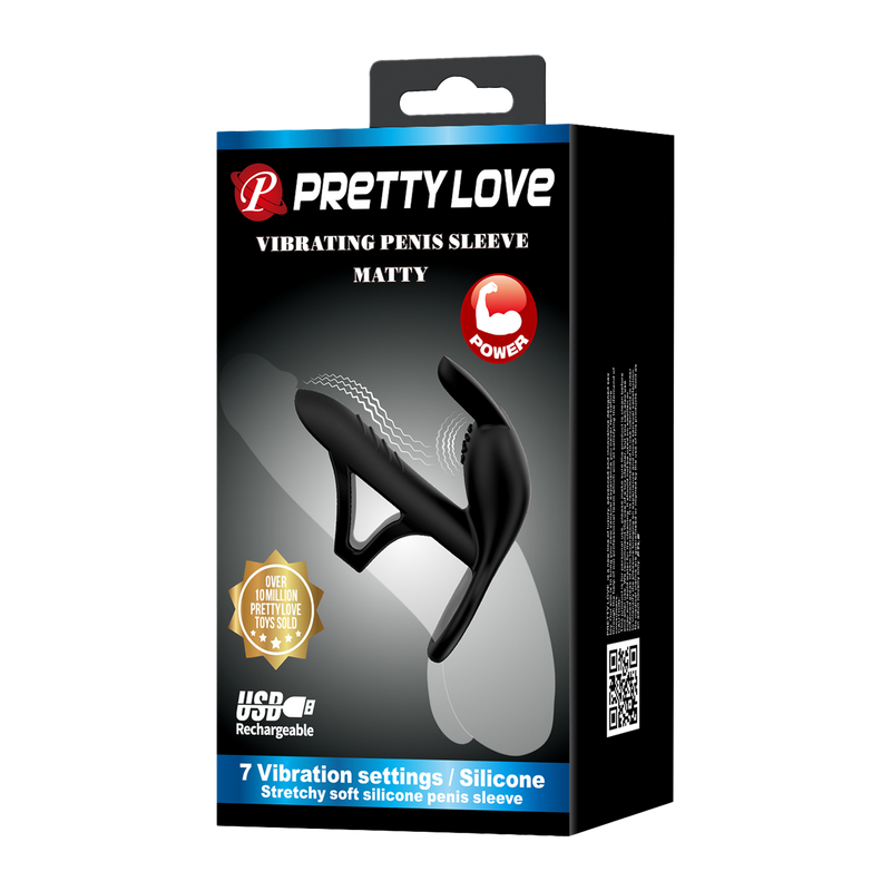 Pretty Love - Matty - Vibrerende Penis Sleeve - Zwart-Erotiekvoordeel.nl