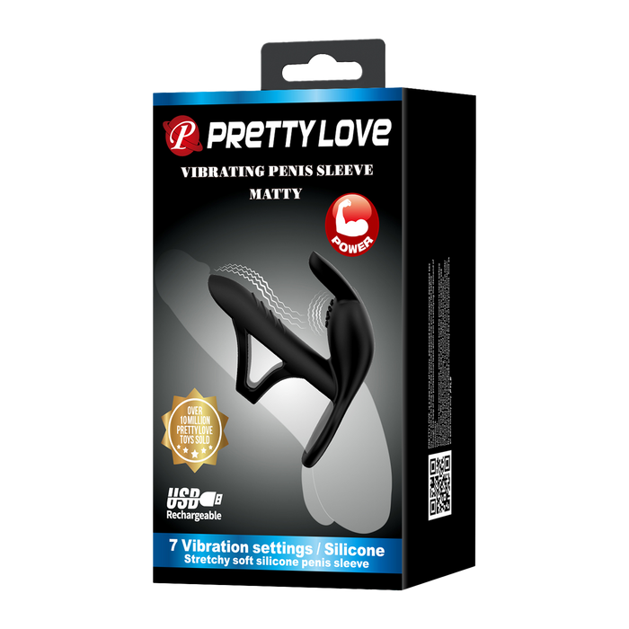 Pretty Love - Matty - Vibrerende Penis Sleeve - Zwart-Erotiekvoordeel.nl