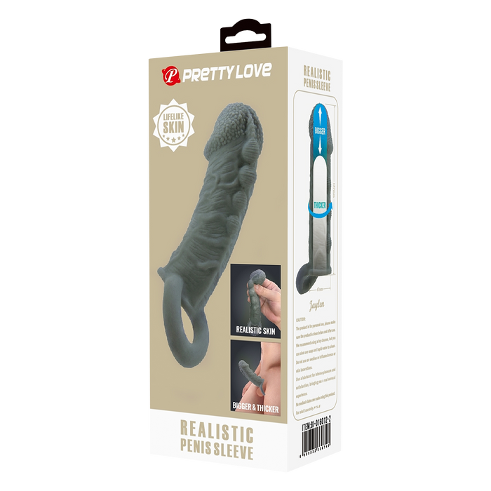 Pretty Love - Faylen - Realistische Penis Sleeve - Donkergrijs-Erotiekvoordeel.nl