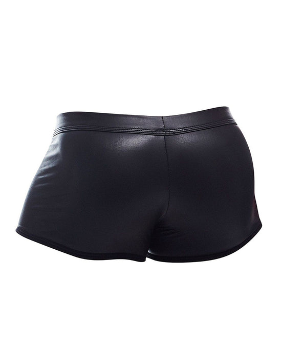 Cut4Men - Sexy Wetlook Minishort - Peekaboo - Zwart-Erotiekvoordeel.nl