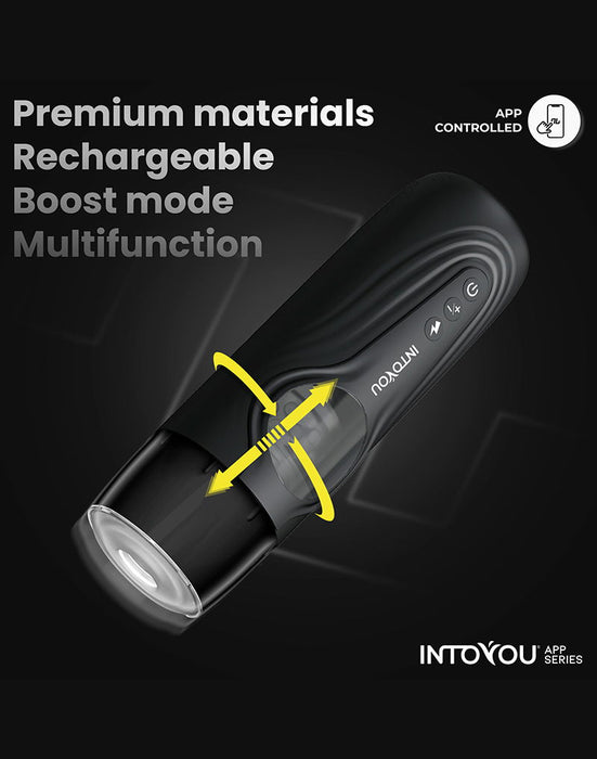 IY - Egor - App Bediende Masturbator met Trusting & Rotatie – Zwart-Erotiekvoordeel.nl