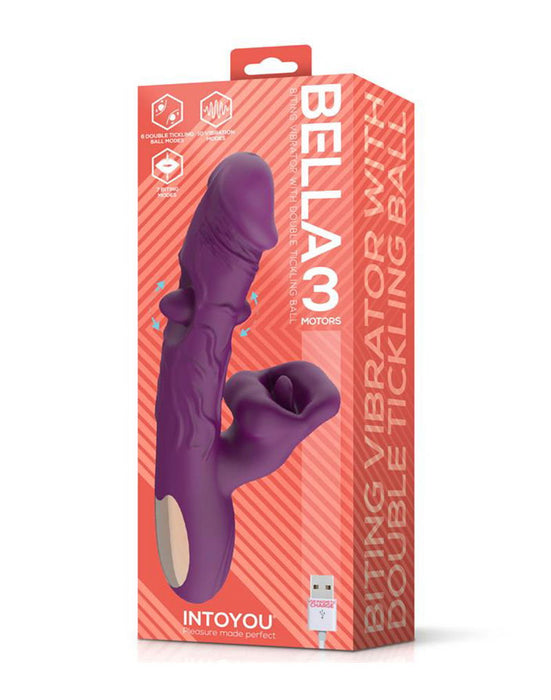IY - Bella - Triple Motor Vibrator met Dubbel Kietelend Balletje en Likkende Tong - Paars-Erotiekvoordeel.nl