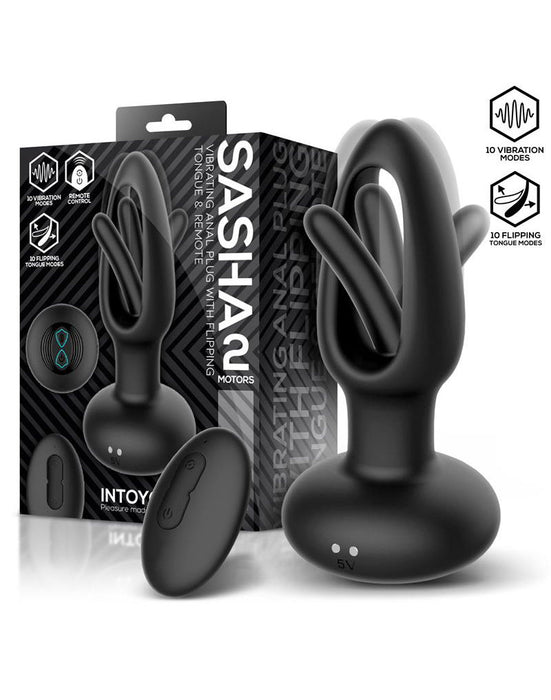 IY Sasha - Vibrerende Buttplug met Bewegend Tongetje en Afstandsbediening - Zwart-Erotiekvoordeel.nl