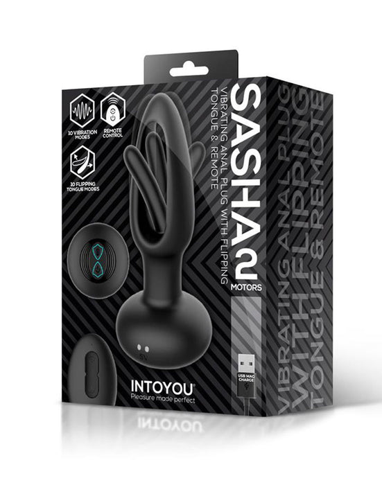 IY Sasha - Vibrerende Buttplug met Bewegend Tongetje en Afstandsbediening - Zwart-Erotiekvoordeel.nl