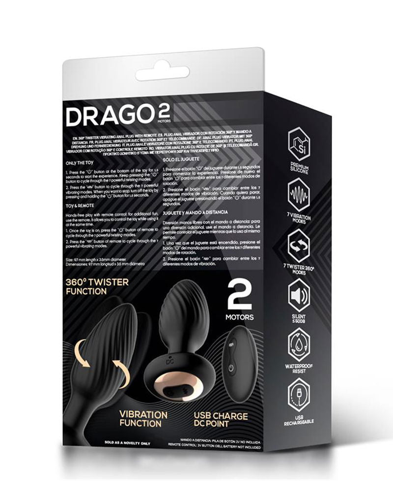 IY Drago - Vibrerende Buttplug - 360° Twister Beweging met Afstandsbediening - Zwart-Erotiekvoordeel.nl