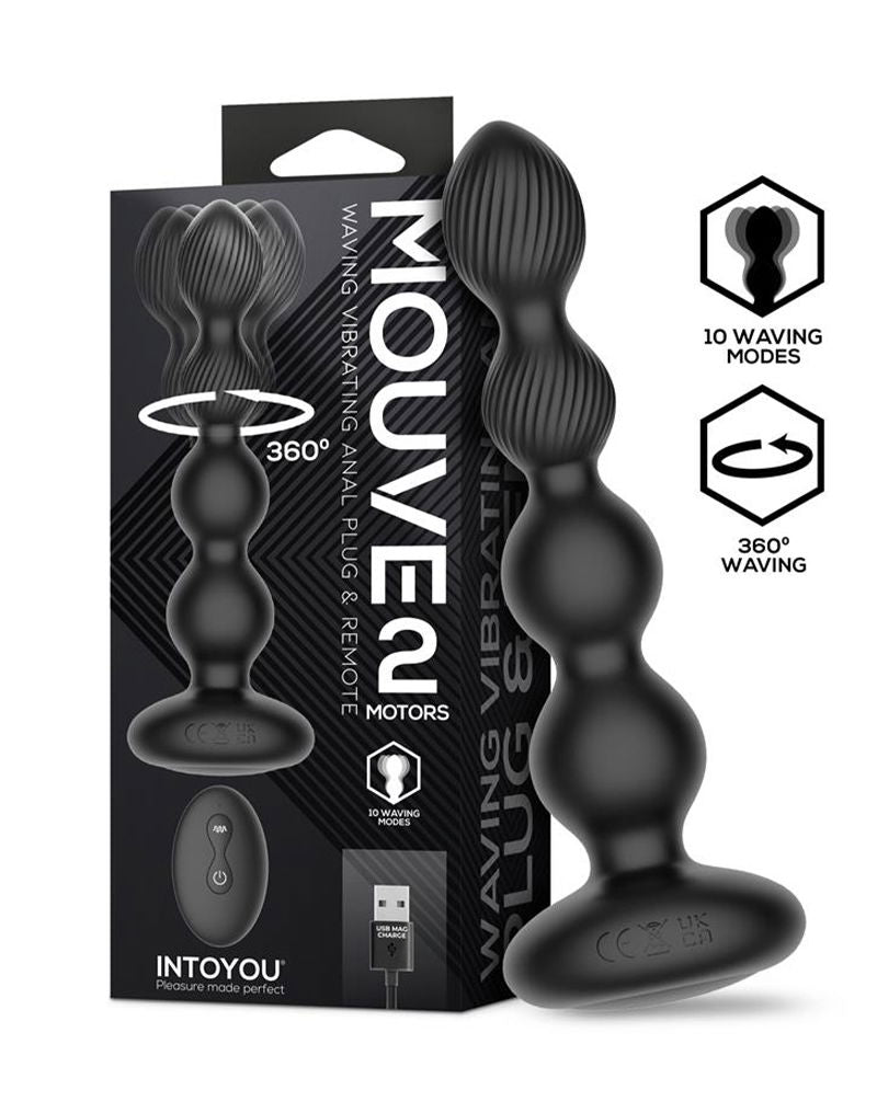 IY Mouve - Roterende en Vibrerende Geribbelde Buttplug met Afstandsbediening - 2 motoren - Zwart-Erotiekvoordeel.nl