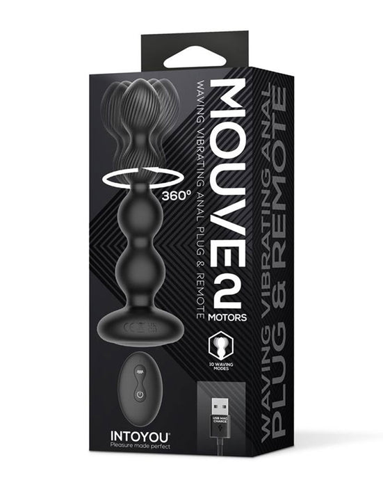 IY Mouve - Roterende en Vibrerende Geribbelde Buttplug met Afstandsbediening - 2 motoren - Zwart-Erotiekvoordeel.nl