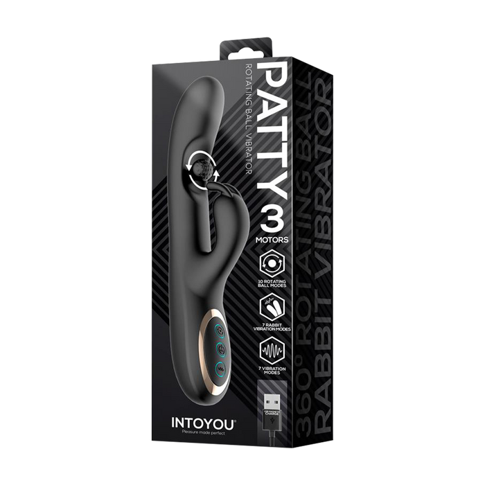IY - Patty - Rabbit Vibrator met Roterende Bal - Zwart-Erotiekvoordeel.nl