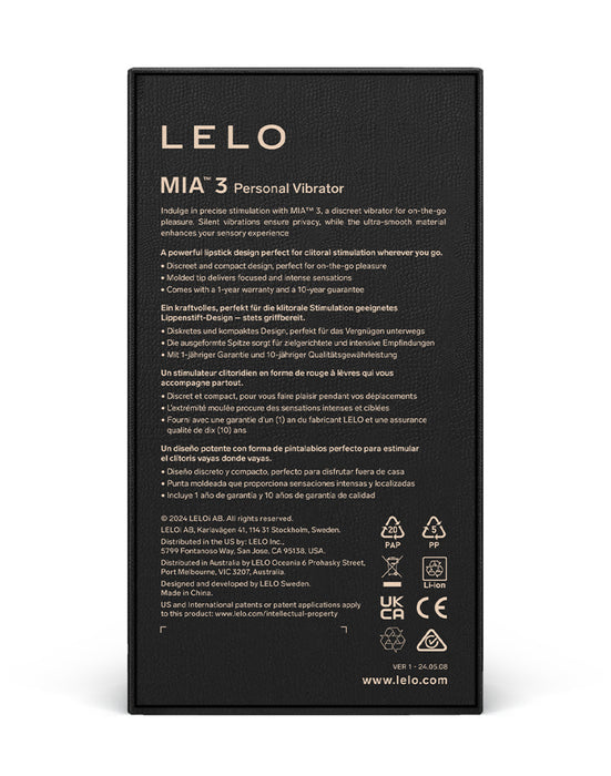 LELO - Mia 3 - Pucker Up - Lipstick Vibrator - Zwart-Erotiekvoordeel.nl