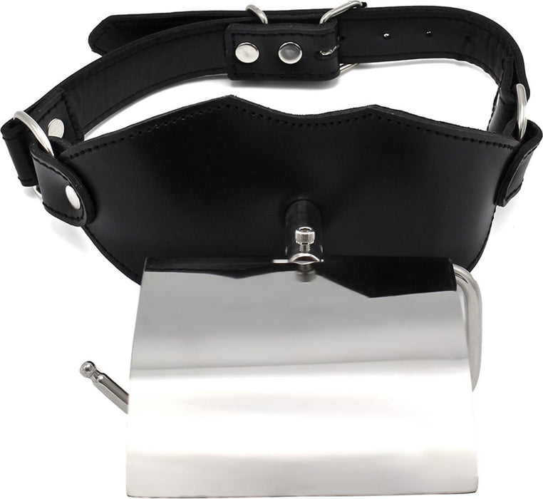 Kiotos - Gag met WC-rol houder - Leder/RVS - Zwart-Erotiekvoordeel.nl