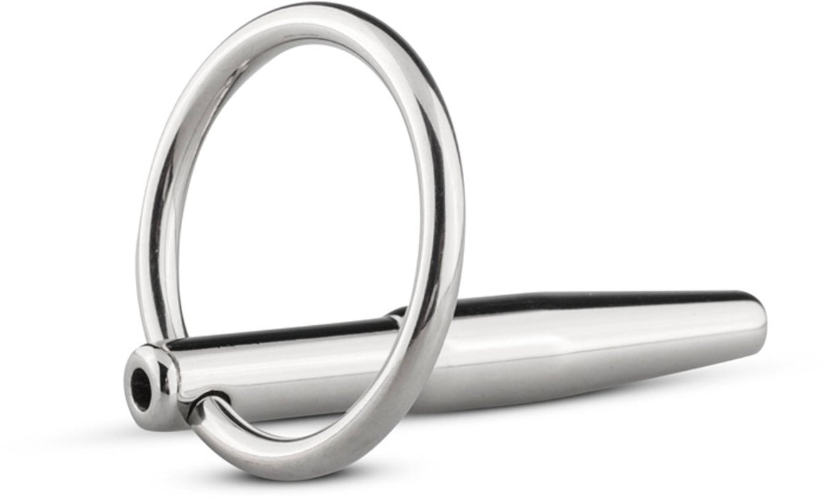 Sinner Holle Metalen Penisplug van Edelstaal met Ring-Erotiekvoordeel.nl