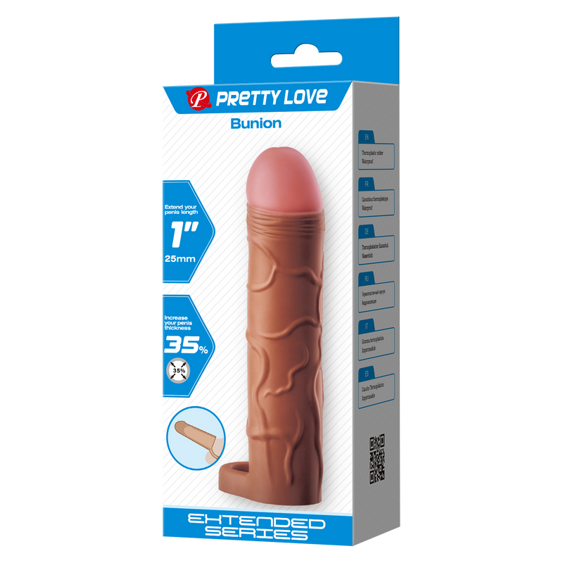 Pretty Love - Bunion - Verlengende Penis Sleeve met Cockring - 25mm - Bruin-Erotiekvoordeel.nl