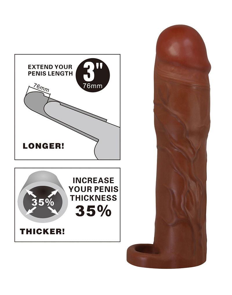 Pretty Love - Gerd - Cockring met verlengde Penis Sleeve - 75mm - Bruin-Erotiekvoordeel.nl