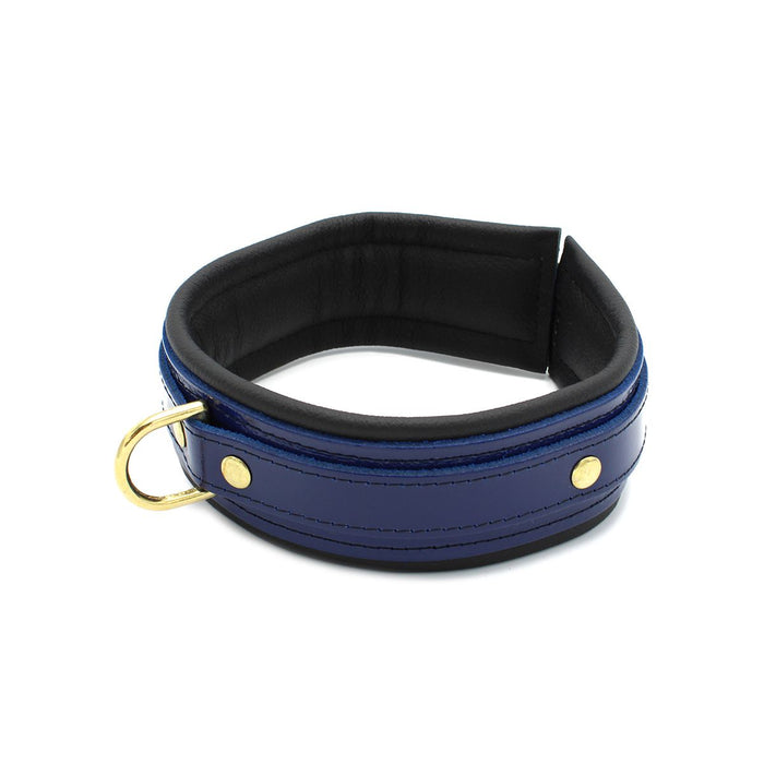 Kiotos - Collar Leder - Blauw/Zwart - Gouden Hardware-Erotiekvoordeel.nl