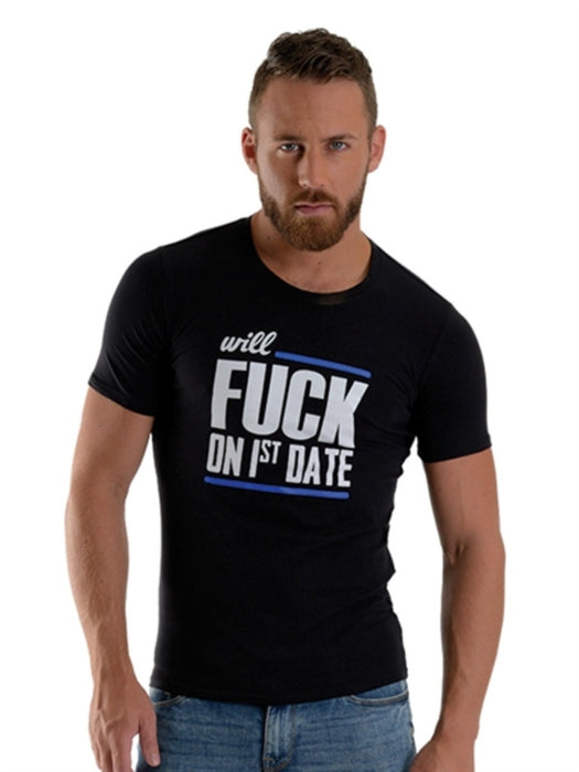 Mister B - Erotisch Shirt - Fuck on 1st Date - Zwart - Maat M