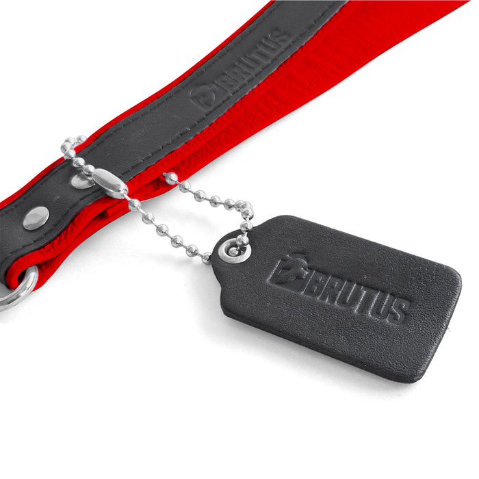 Brutus - Korte Lederen Bondage Leash - Zwart/Rood-Erotiekvoordeel.nl