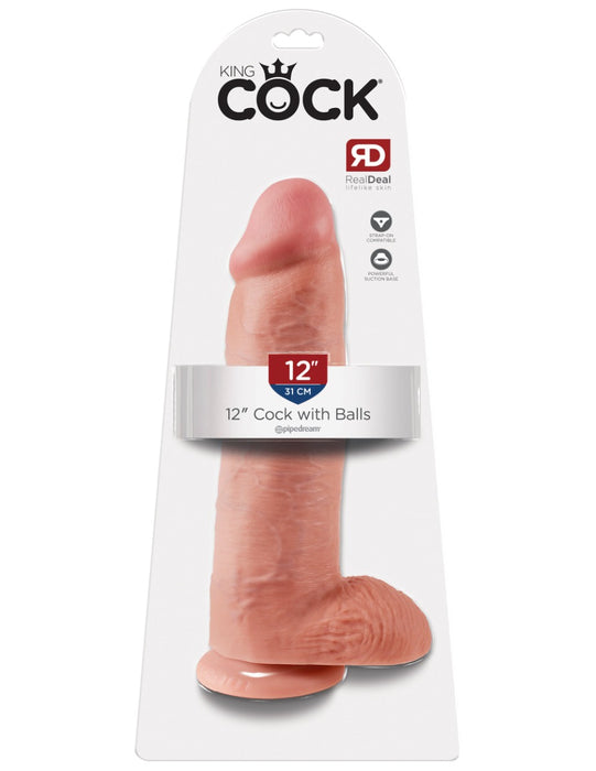 Pipedream - King Cock - Dildo met Balzak - 30,5 cm - Lichte Huidskleur-Erotiekvoordeel.nl