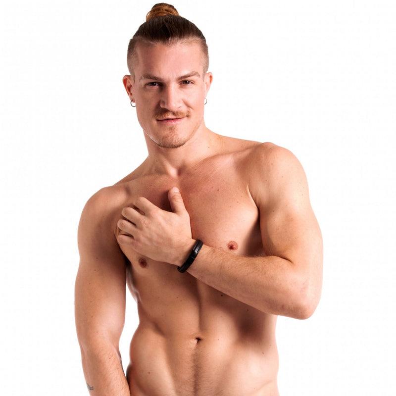 665 - Lederen Armband en Cockring - 2 in 1 - Zwarte Magnetische Sluiting-Erotiekvoordeel.nl