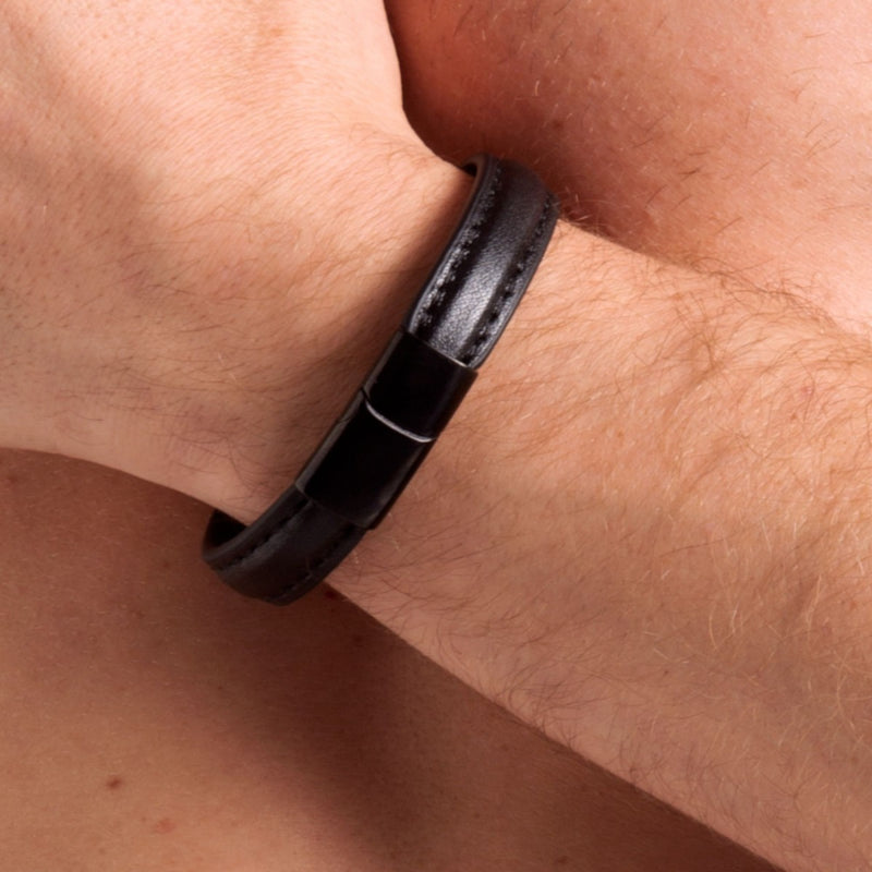 665 - Lederen Armband en Cockring - 2 in 1 - Zwarte Magnetische Sluiting-Erotiekvoordeel.nl