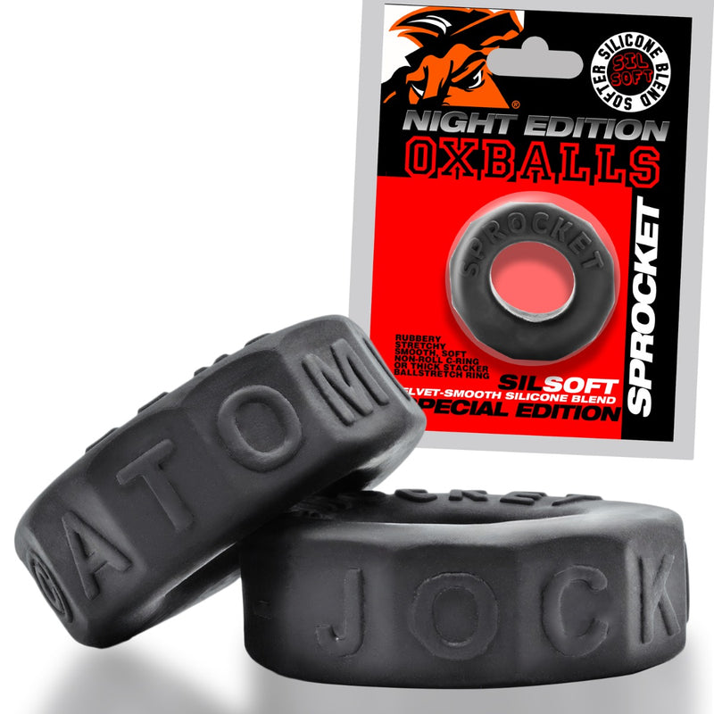 Oxballs - Sprocket Cockring - Night Edition - Siliconen/TPR - Zwart-Erotiekvoordeel.nl