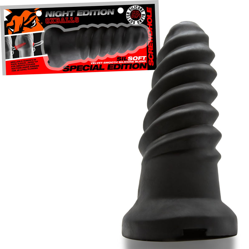 Oxballs - Screwdhole - Inbrengbare Fuck Sleeve - Night Edition - Siliconen/TPR - Zwart-Erotiekvoordeel.nl