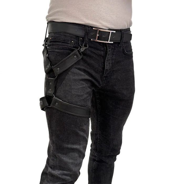 Brutus - Lederen Beenharnas - Verstelbaar- Zwart-Erotiekvoordeel.nl