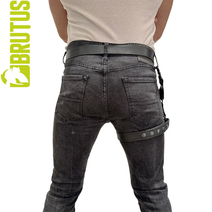 Brutus - Lederen Beenharnas - Verstelbaar- Zwart-Erotiekvoordeel.nl